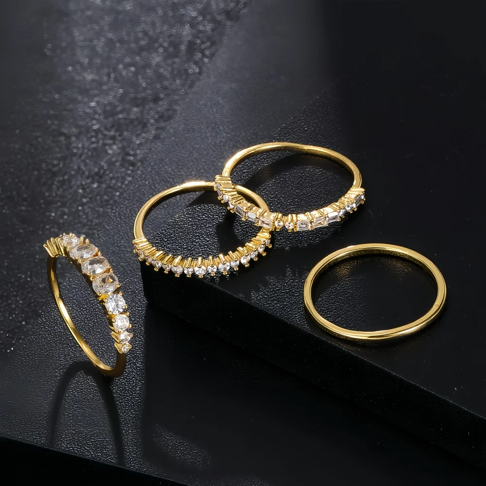Colors Shiny Cubic Zircon Women Rings Gold Color Female Daily Wear Stylish Colorful Rings Anniversary Girl Gift Jewelry