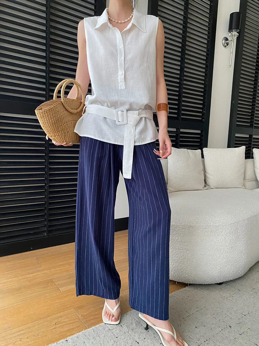 Sommerliches Damen-Tanktop mit einfarbigem Kragen und lockerem Schnitt am Bund – Detail 26