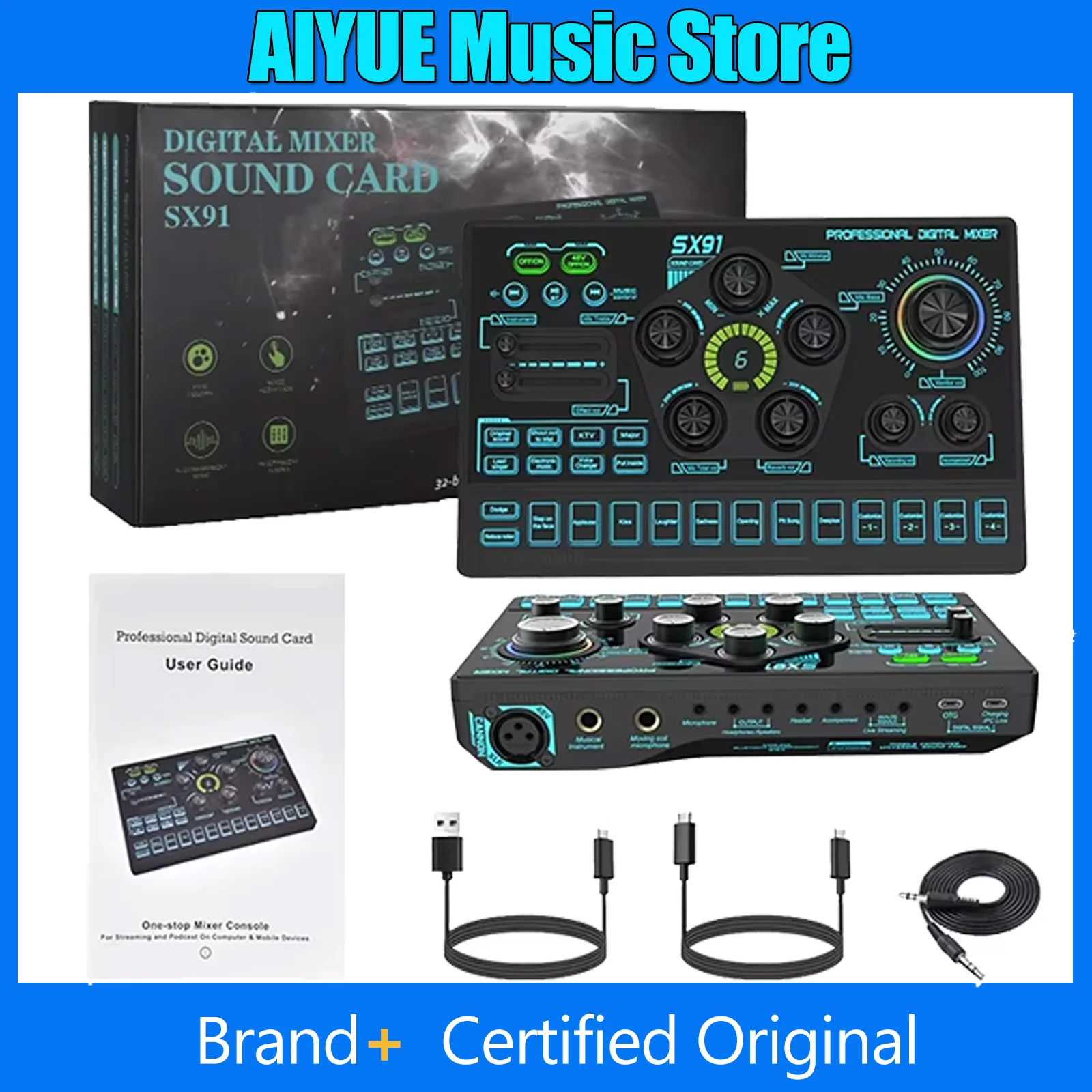 SX91 Audio Mixer Sound Card with Voice Changer Podcast Mixer Sound Card For Karaoke Phone Gaming Live Studio Streaming Podcast