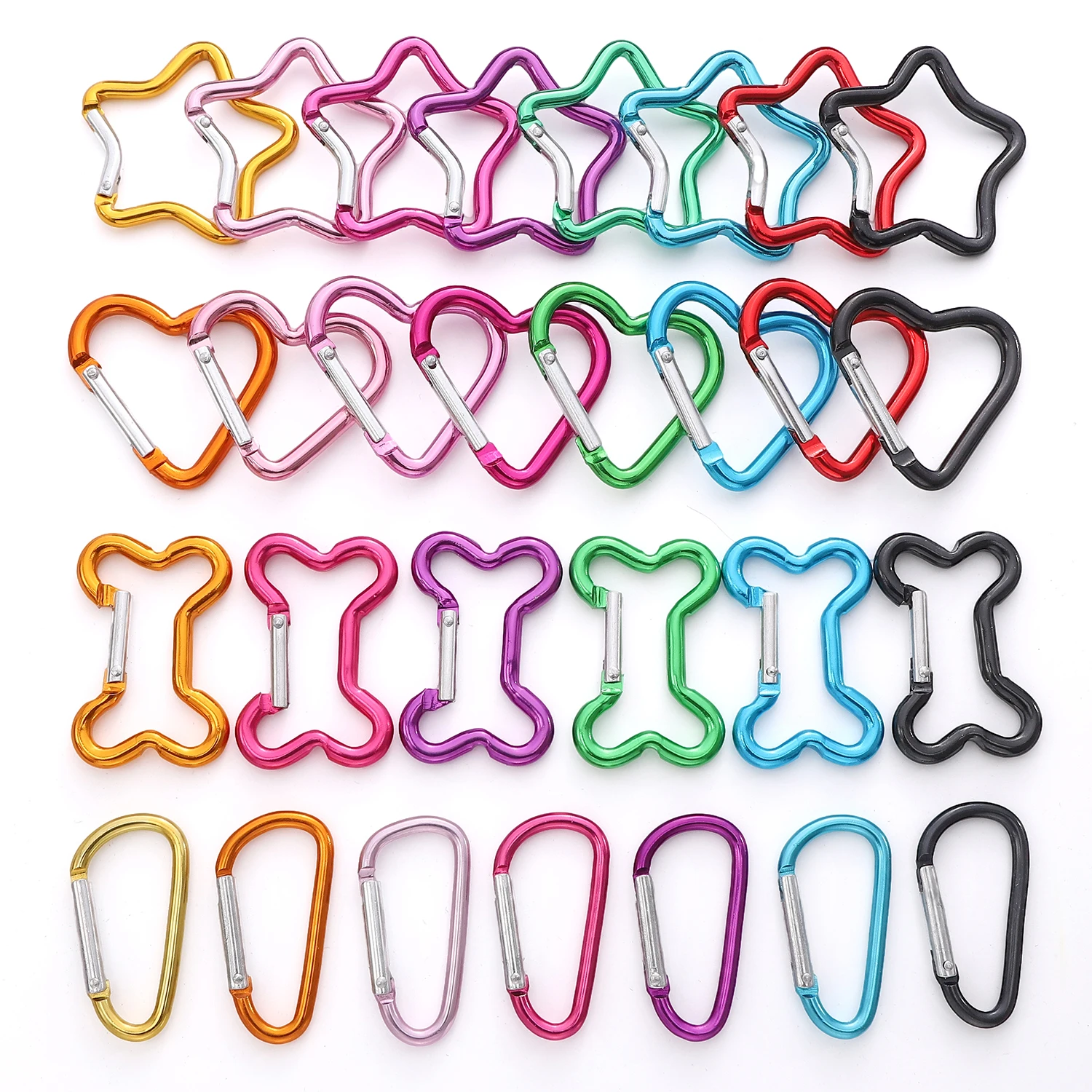 1 Pc Carabiner Rock Aluminum Mountain Buckle Star/Heart/D/Bone Shape Locking Clasp Keychain Multifunction Tools Jewelry Findings