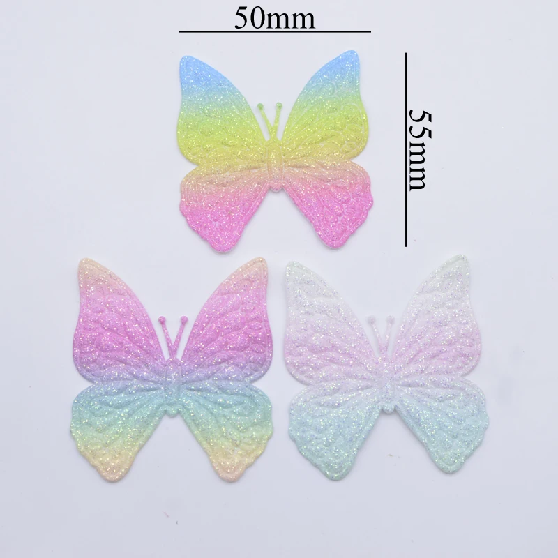 20 pz 50*55mm Glitter pelle arcobaleno farfalla per fai da te bambino copricapo fermagli per capelli Decor vestiti cappello scarpe patch accessori