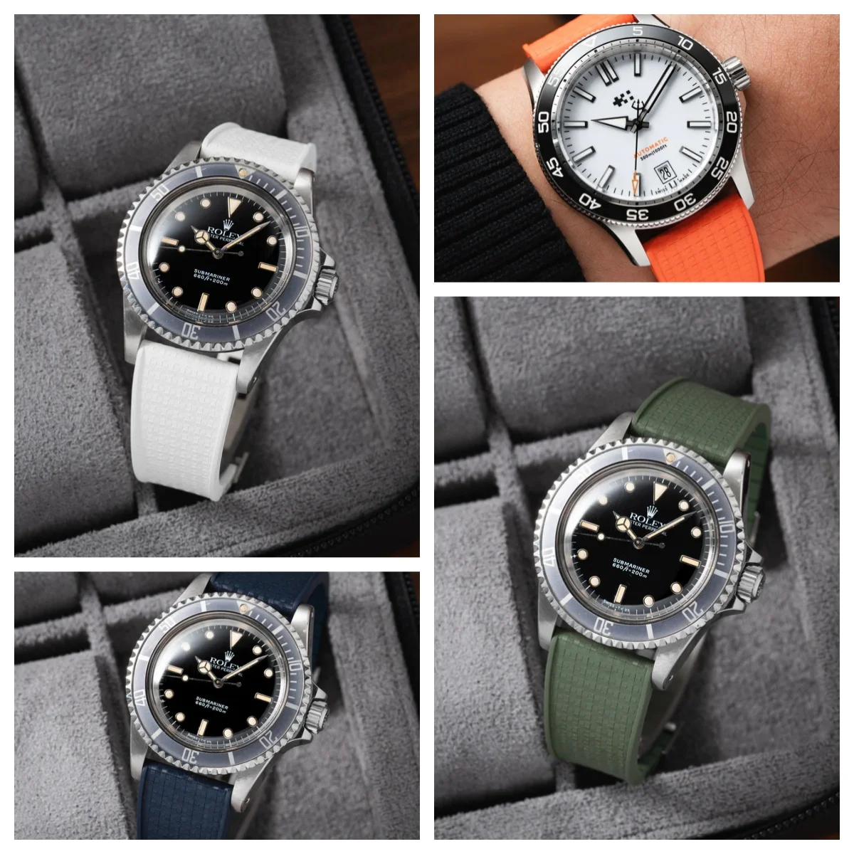 20mm 22mm Mosaic FKM Watch Strap for Rolex/Omega/Cartier Replacement Strap With 316L Stainless Steer Buckle And Free Watch Box