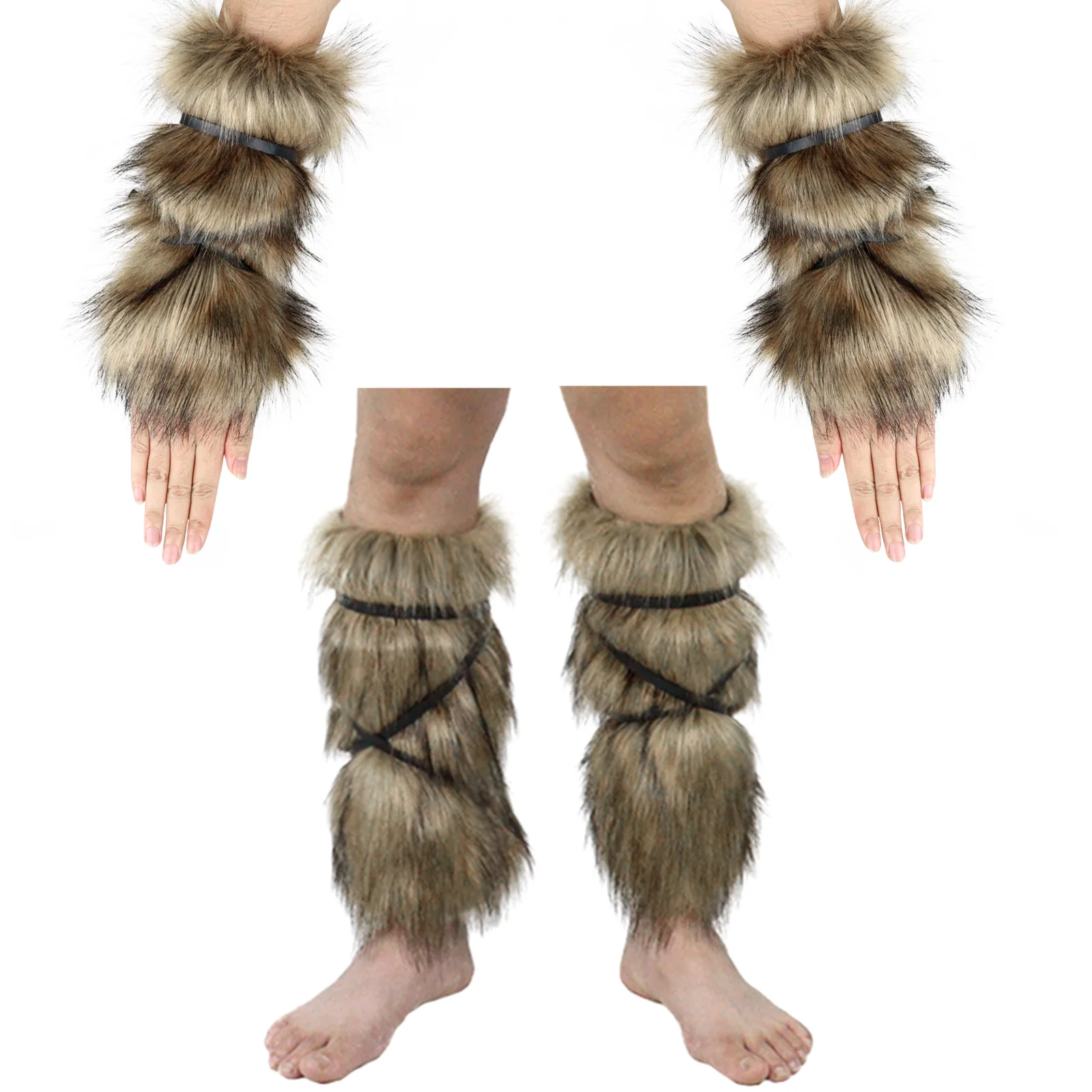 Faux Fur Furry Arm Cuffs and Leg Warmers Covers Set for Halloween Cosplay Costumes Accessory