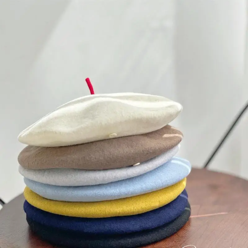 Wolle Baskenmütze Winter Hüte Für Frauen Maler Kappe Warm Halten Winddicht Einfarbig Neue Baskenmütze Kappe Weibliche Einfarbig Neue Design Vintage