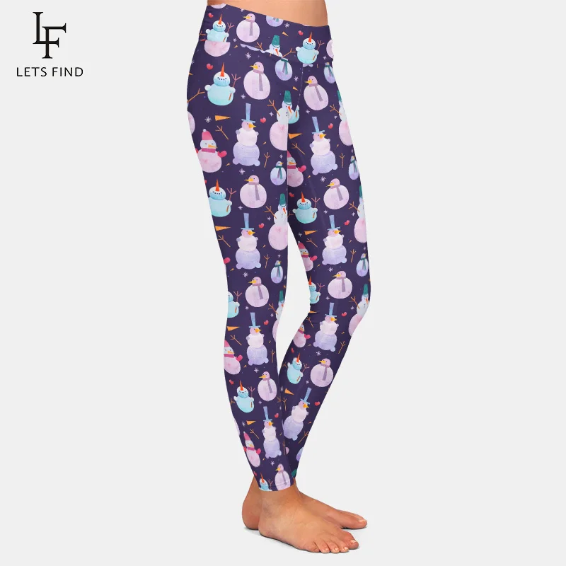 LETSFIND – legging taille haute élastique pour femme, vêtement d'hiver à la mode, imprimé en 3D, bonhomme de neige