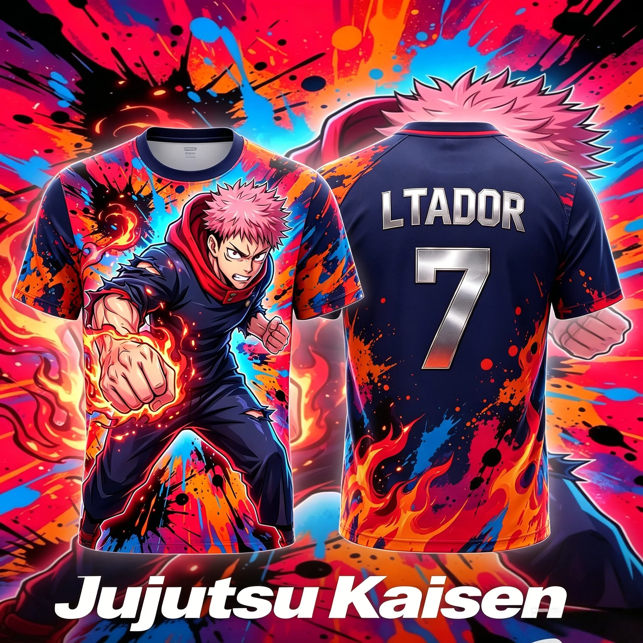 2026 Summer Jujutsu Kaisen Yuji Itadori Flame 3D Print Sports Jersey Oversized Anime Fan Tee