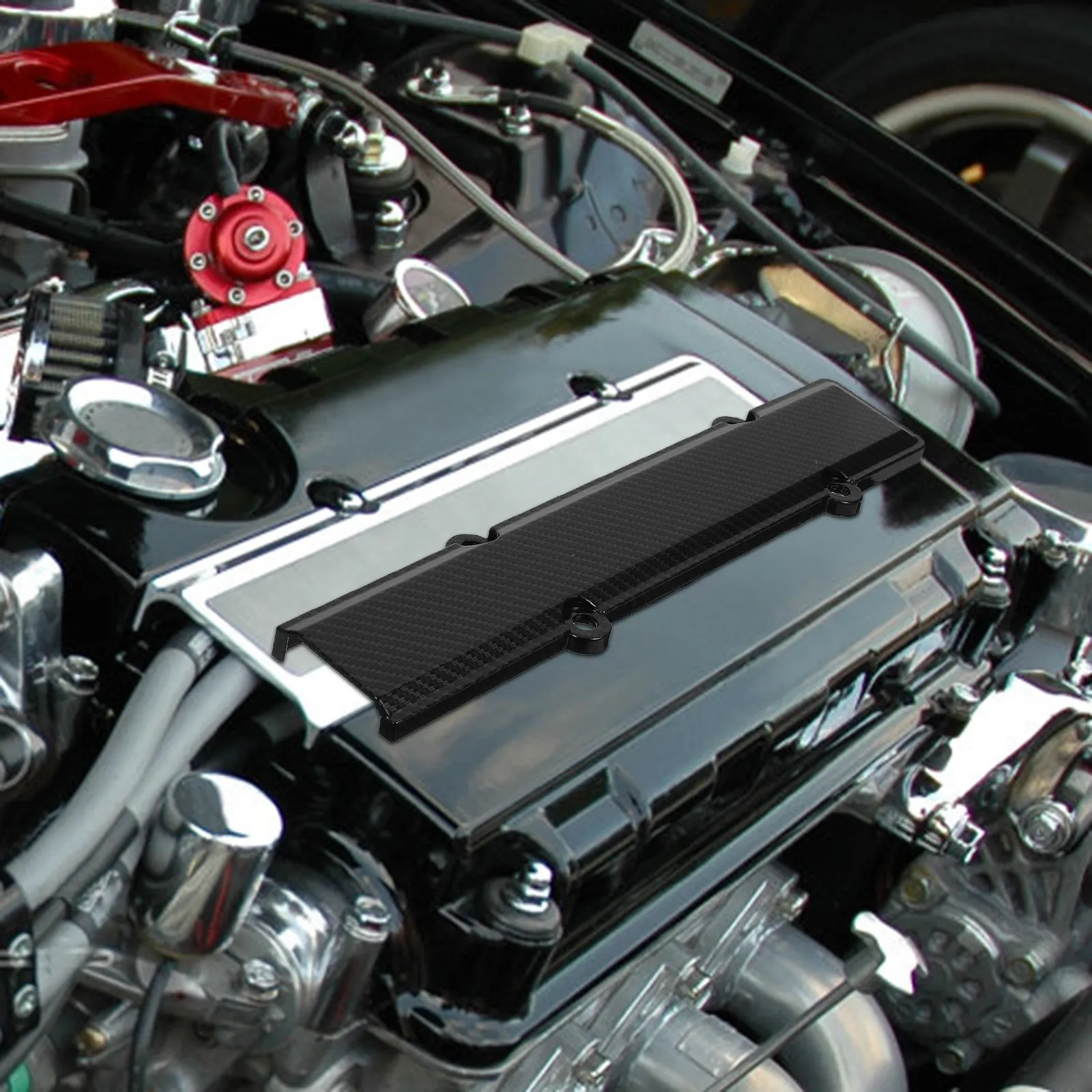 Carbon Fiber Style Engine Valve Cover for Car Lightweight Plastic Spark Plug Protector Compatible with Multiple Models Engine