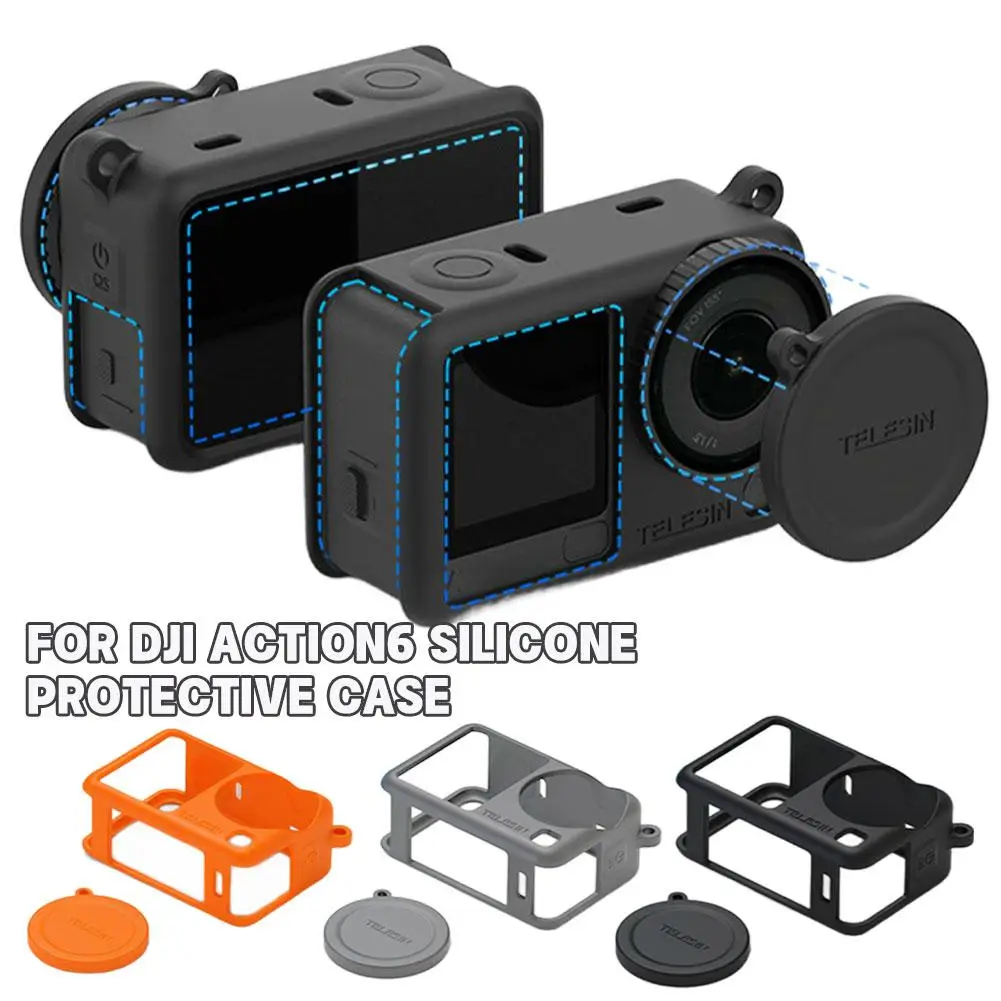 حافظة من السيليكون الناعم لـ dji OSMO Action 6 مع غطاء عدسة مضاد للخسارة كاميرا الحبل غطاء حماية مقاوم للسقوط لـ dji Action S8I6 #3