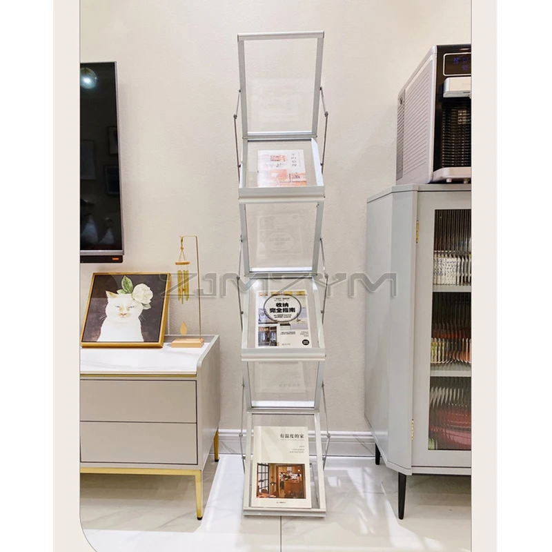 Nordic Folding Bookshelf Home Vertical Floor-to-ceiling Magazine Rack Floor-to-ceiling Creative Art Storage Shelf