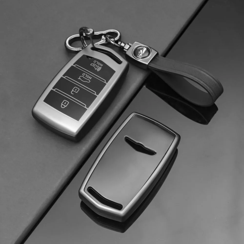 Grey TPU Car Key Case Cover Shell Fob Holder for Hyundai Genesis G70 G80 G90 2017-2020 Auto Keychain Protector Accessories