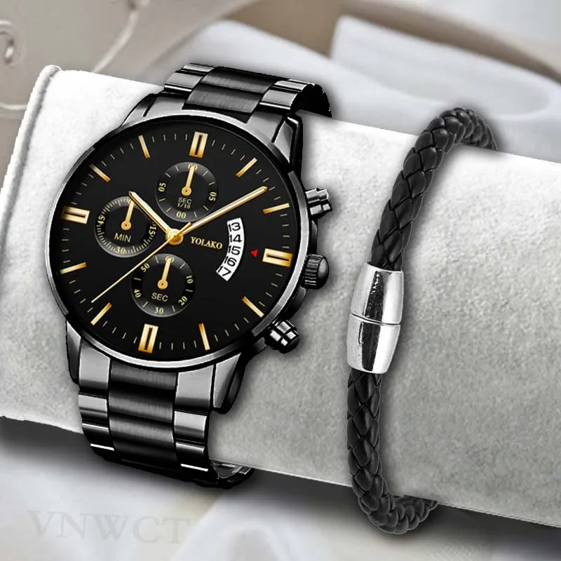 Reloj de pulsera de acero inoxidable para hombre, cronógrafo de cuarzo con calendario de lujo, de negocios, a la moda