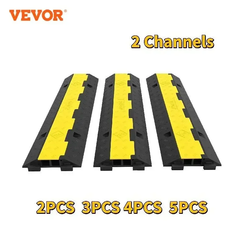 VEVOR Cable Protector Ramp Wire Cable Cover Cord Guard 2 Channels Rubber + PVC 11000LBS Speed Bump Parking Lots Driveway Traffic