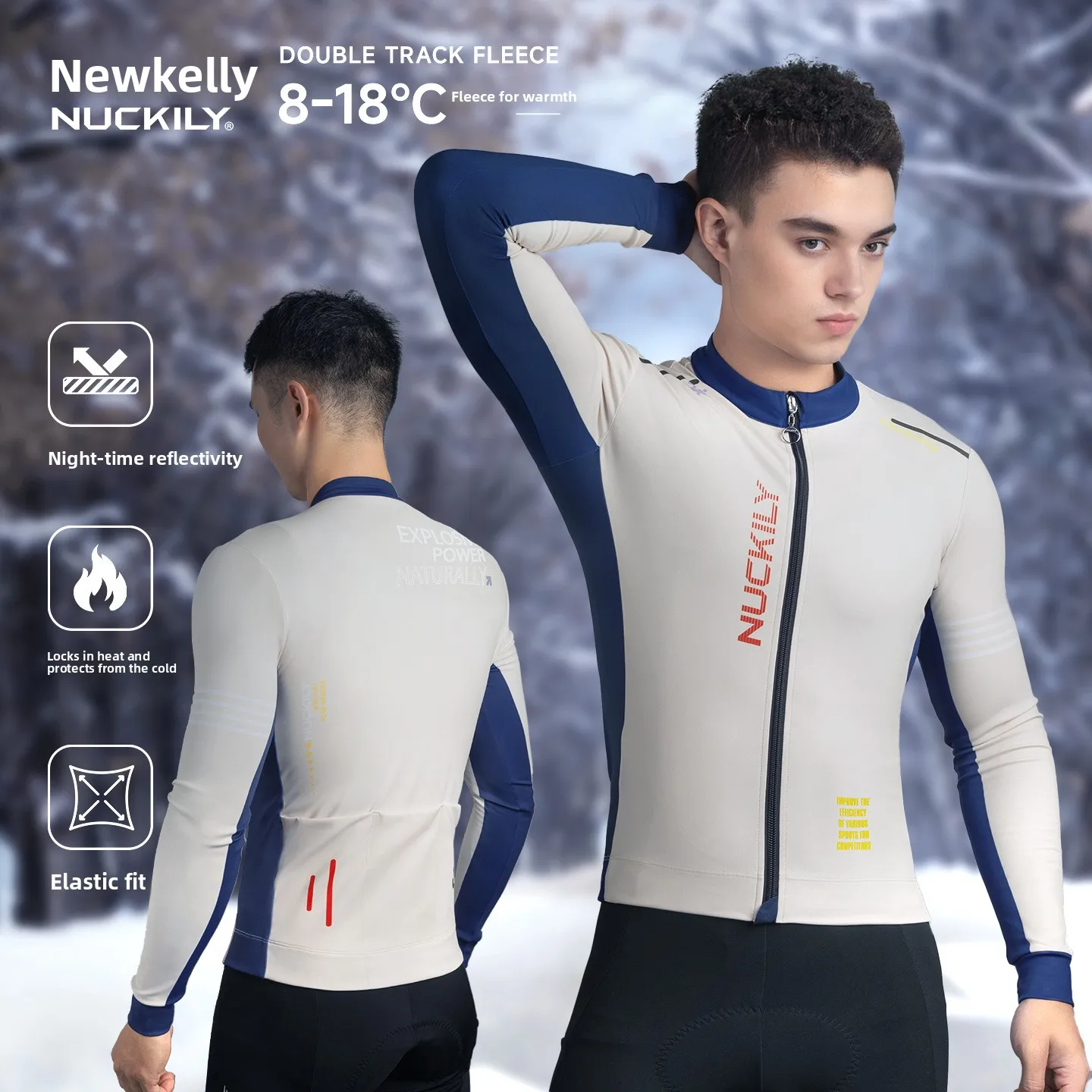 NUCKILY Men's Winter Cycling Jersey Top Thermal Fleece Long Sleeve Road Bike Jacket Windproof Warm 3 Rear Pockets MTB Cycling