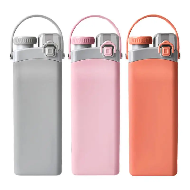 

600ml Silicone Travel bottle Leak-proof With Straw And Handle Portable Water Running Riding Camping Hiking Bottle For Women