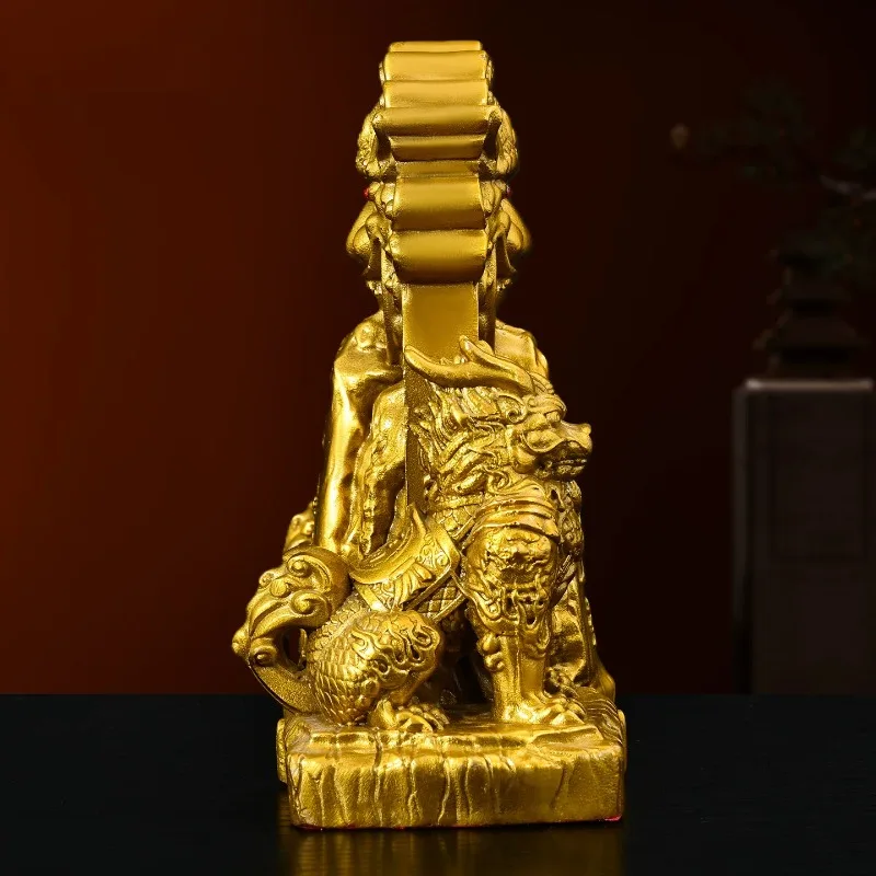 Feng Shui Copper Taishan Stone Statue Ornament with Lion Head Double Kirin for Home