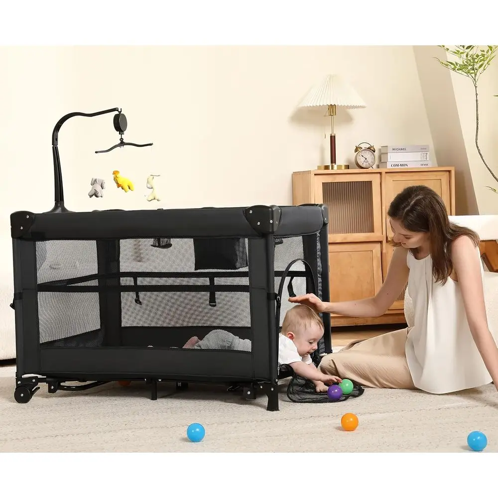 لعبة أطفال محمولة 5 في 1: سرير أطفال، سرير، نوم بجانب السرير، طاولة متغيرة وقلم لعب مع شبكة مسامية لحديثي الولادة إلى Tod #5