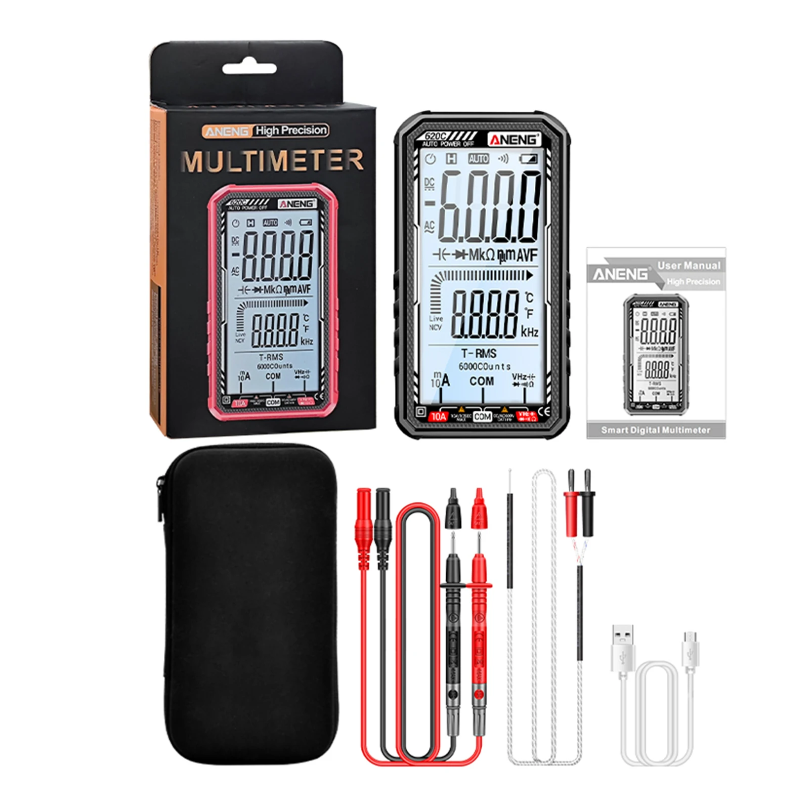 

ANENG 620C Digital Multimeter 6000 Counts Transistor Testers True RMS Auto Electrical Capacitance Meter AC/DC Ammeter Voltmeter