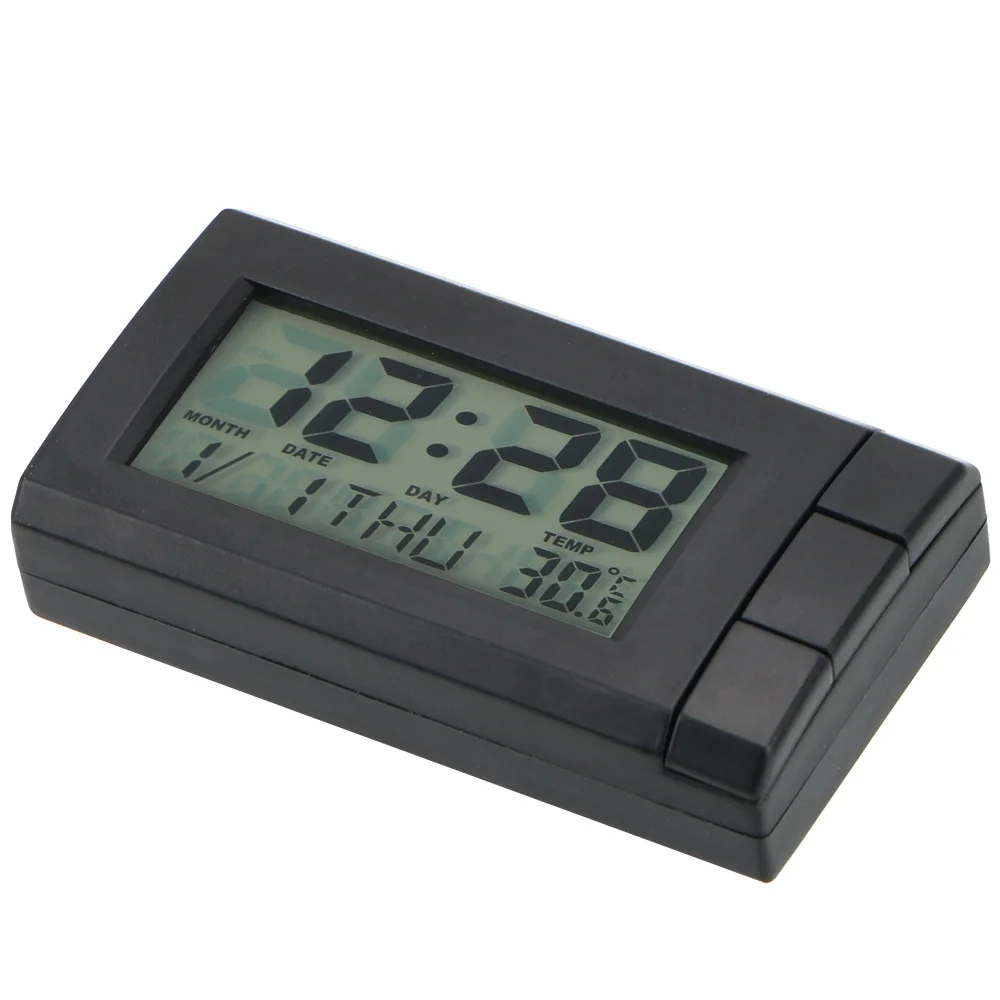 Auto Watch Thermometer Temperature Display Electronic Clock Car LCD Digital Display Clock Car Ornaments Self-Adhesive