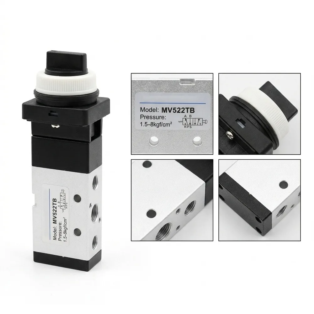 MV522EB MV522TB MV-08 2 Position 5 Port Manual Valve Kit Aluminum Alloy Pneumatic for Control 1/4 Inch P AB 1/8 Inch R