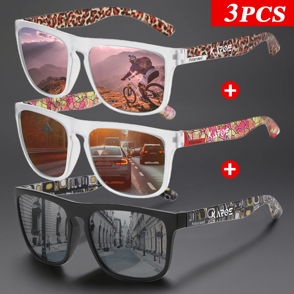 3 Teile/satz Karos Polarisierte Sonnenbrille Mode UV400 Schutz Unisex Anti-glare Gläser Geeignet Für Männer Fahren Radfahren Brillen