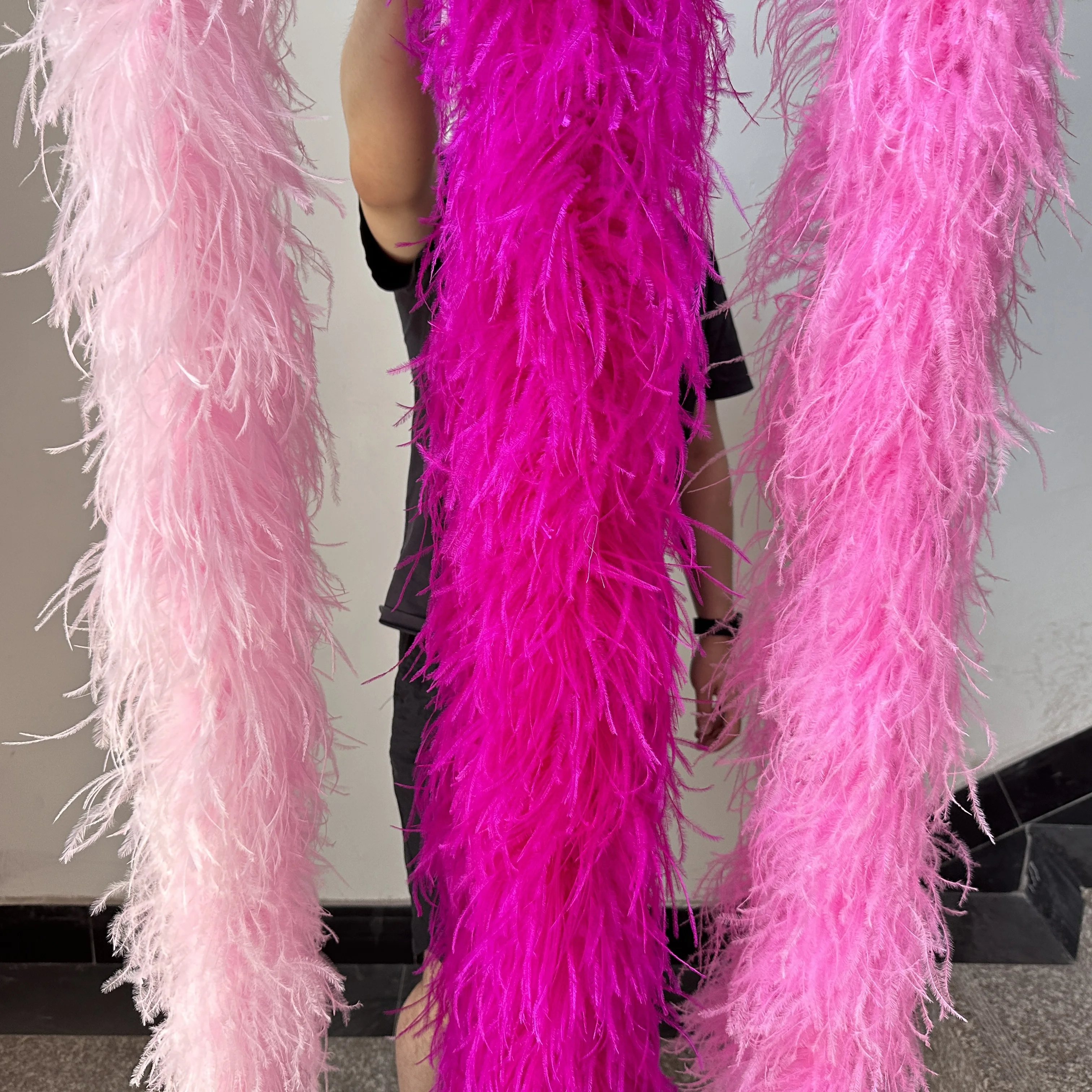6 10Ply Pink Rose Ostrich Feathers Boa 2Meter Ostrich Feather Shawl for Wedding Lady Dress Clothing DIY Decoration Scarf Boa