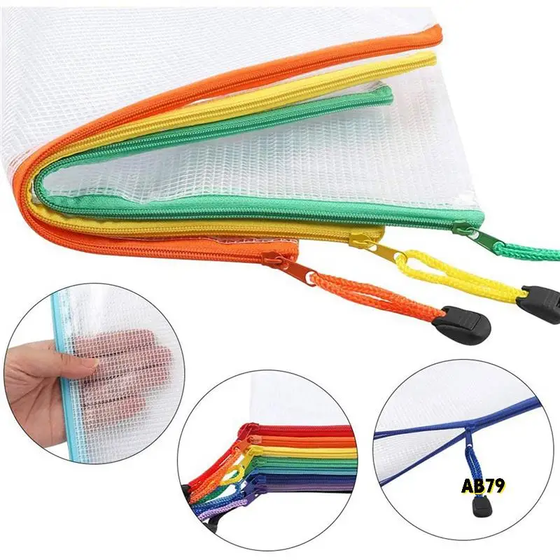 72Pcs 메쉬 지퍼 주머니 문서 가방, 플라스틱 우편 파일 폴더, 문자 크기/A4 크기, 사무용품