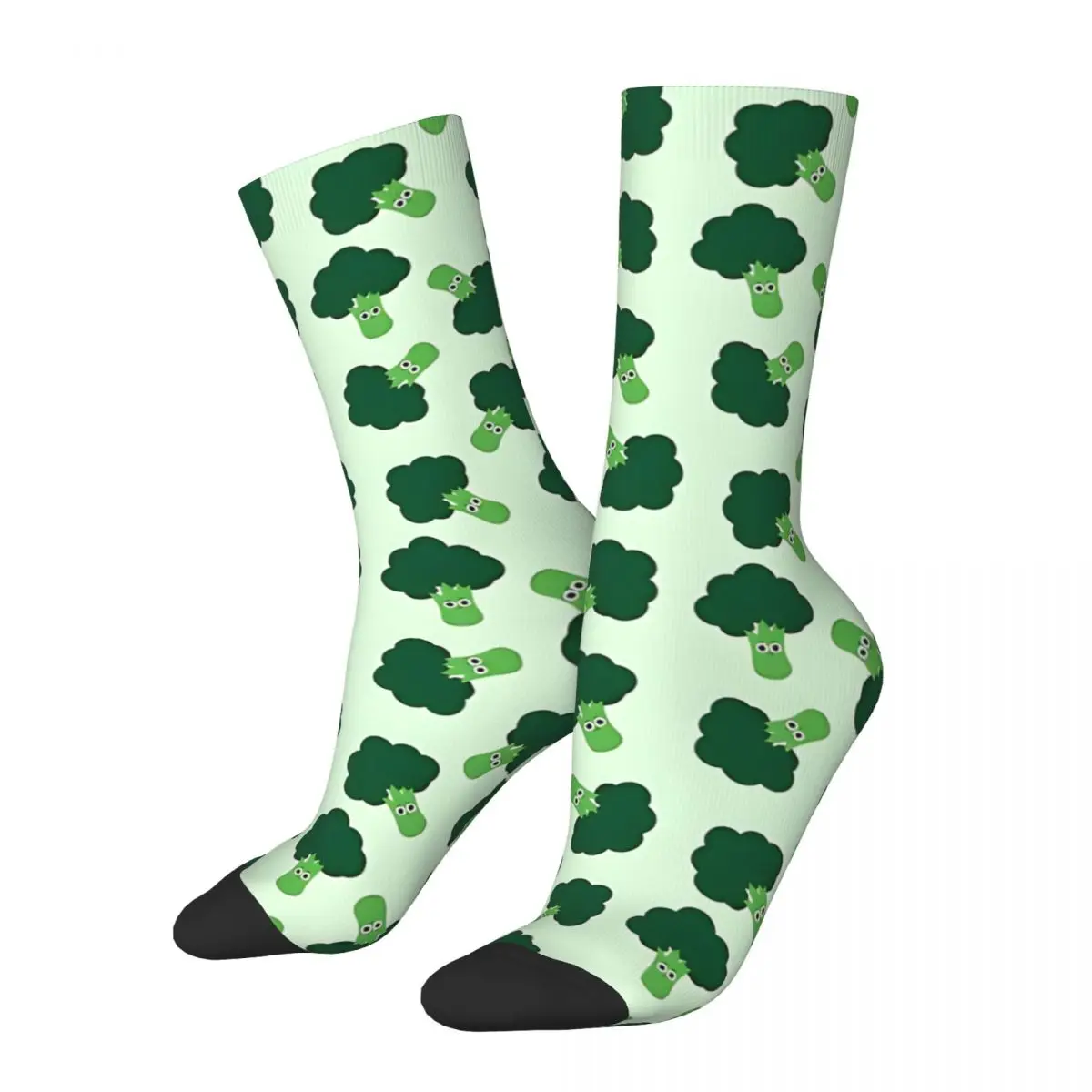 Funny Crazy Sock for Men Happy Broccoli Vintage Funny Food Quality Pattern Printed Crew Sock Novelty Gift