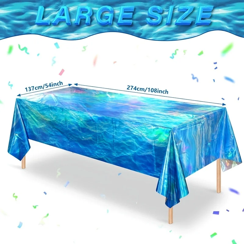1/3pcs Summer Laser Sea Wave Disposable Tablecloth Blue Sea Pool Party Deco Tableware Under The Sea Birthday Party Decor