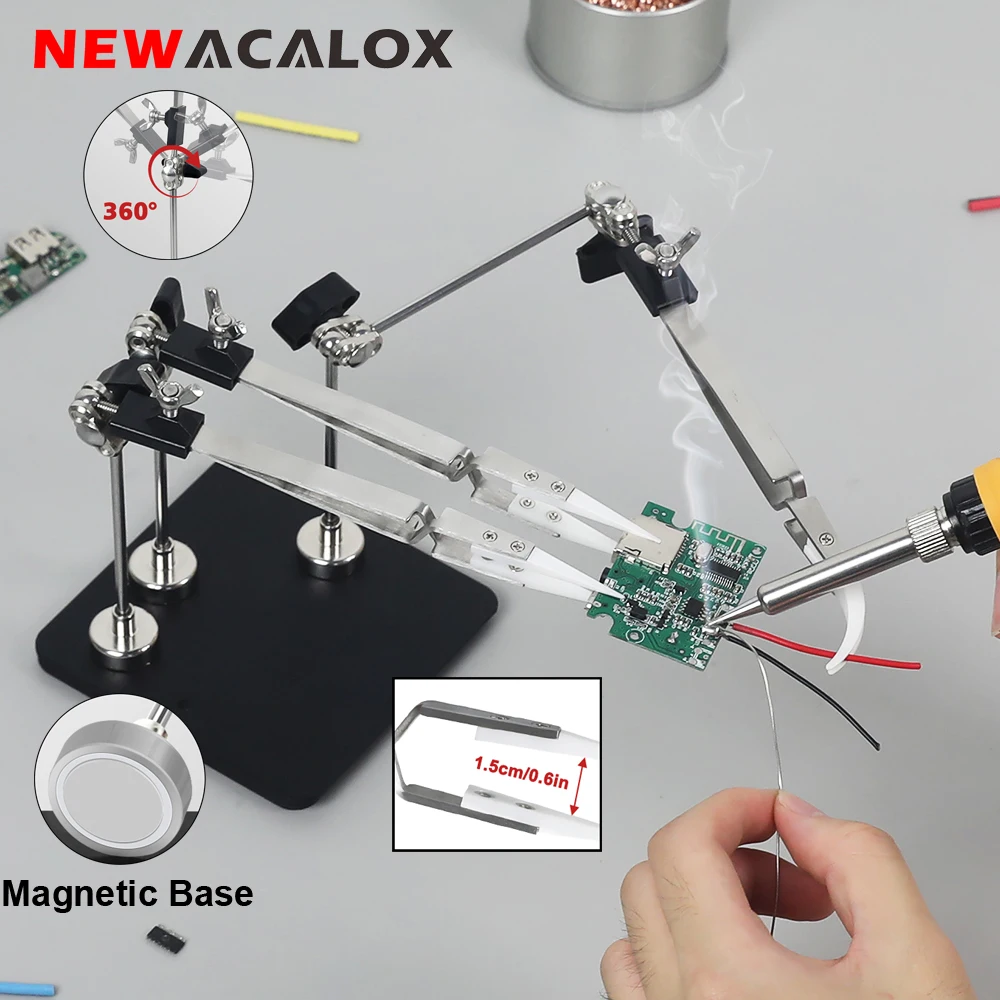 NEWACALOX Pinzas de cerámica resistentes a altas temperaturas Soldadura magnética Manos de ayuda con base resistente para reparación de PCB IC