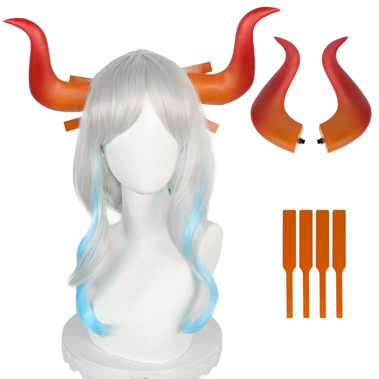 

Anogol Synthetic Yamato Cosplay Wig Anime One Piece Multicolor 80CM Long Wavy Hair Machine Made for Halloween Party