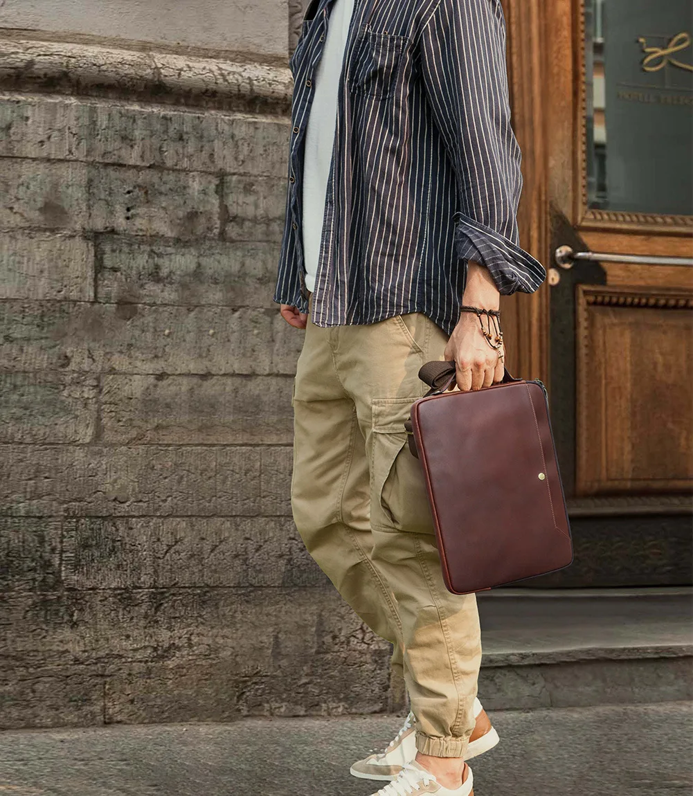 Genuine Leather MacBookPro 14.2 Protective Case Multi-Functional Laptop Bag Single Shoulder Crossbody for Notebook Protection
