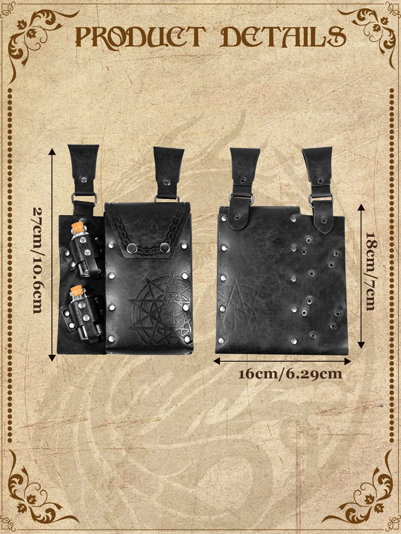 ยุคกลาง Alchemy ขวดเอวกระเป๋า Healer Potion ขวด PU หนังกระเป๋า Gothic Retro แม่มดตัวช่วยสร้างคอสเพลย์เครื่องแต่งกาย Props