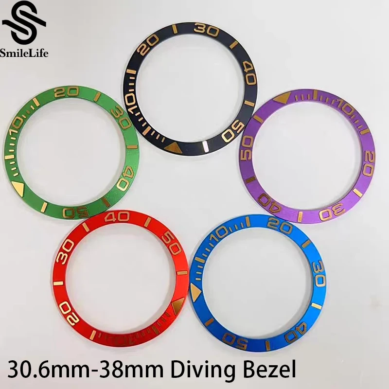 SmileLife 38-30.6mm Steel Ceramics Bezel Gold Embossed Lettering Insert Fit Watch Case NH35 NH36 Movement Bezel