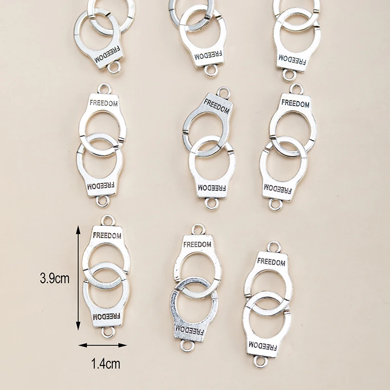 10pcs/lot Silver Color Handcuffs Charms Pendant DIY Handmade Bracelet Earrings Necklace for Jewelry Making Accessories