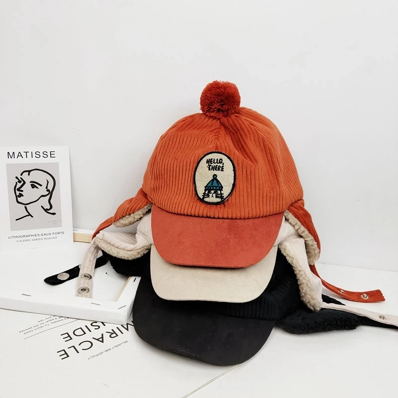 Kids Winter Warm Kids Boys Hats Fur Lining Earcuff Cartoon Caps Children Accessories 1-5 Years
