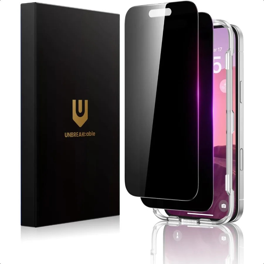 

UNBREAKcable Privacy Screen Protector for iPhone 16 15 28 Anti Spy Tempered Glass Film Full Coverage AntiScratch 9H Hardn Milit