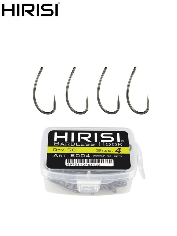 Hirisi 50pcs hameçons de pêche sans ardillon recouverts d'acier à haute teneur en carbone 8004
