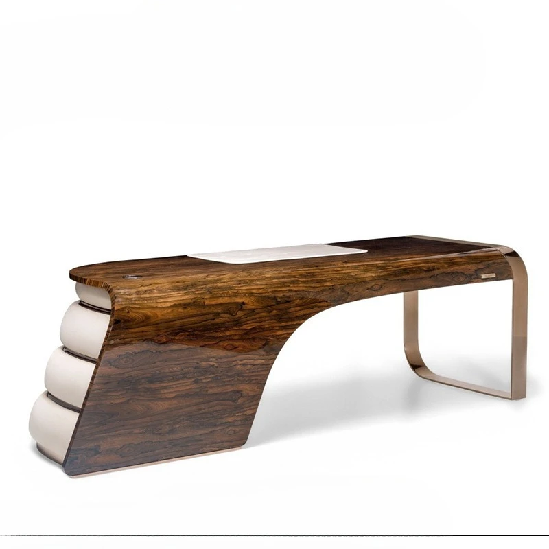 

Italian light luxury villa high-end study desk with drawers solid wood piano paint boss office integrated table haute couture