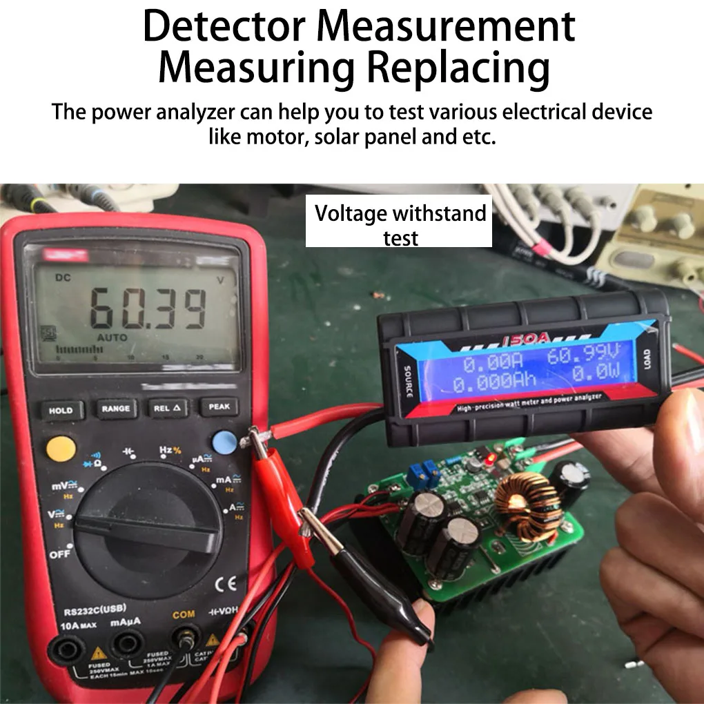 Imagem -04 - Analisador de Potência de Tela Lcd Voltímetro Amperímetro Retroiluminação Display Digital Painel Solar Elétrico Medidor de 150a Watt