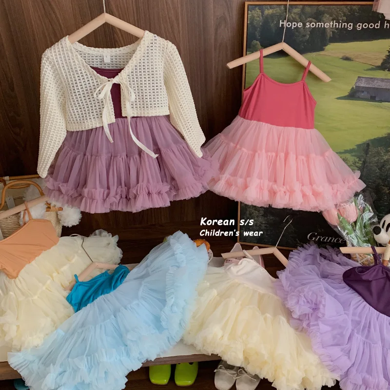 

Girls Skirts 2024 Summer New Childrens Clothes Shaggy Halter Dress Baby Girls Mesh Princess Dress Casual Simple and Match
