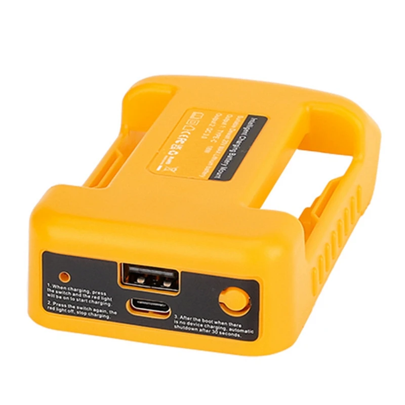 USB Charger Adapter For Dewalt 18V 20V Li-Ion Battery With USB And Type-C Fast Charging DCB200 DCB205 Durable (Without Battery)