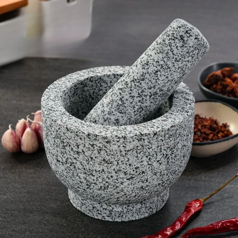 Household Commercial Granite Garlic Masher Old-fashioned Stone Mortar and Pestle Manual Grinder Kitchen Garlic Pounding Tool