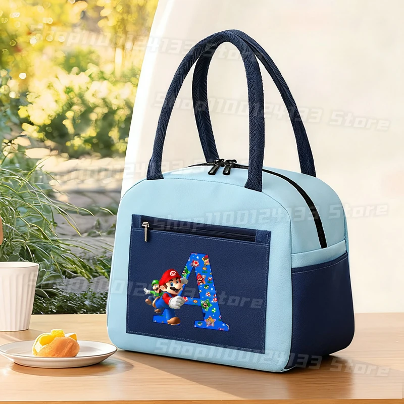 

Cute Marios Kids Hand Lunch Bag Game Letters Anime Print Lunch Case Man Picnic Insulated Box Boys Student Back School Child Gift