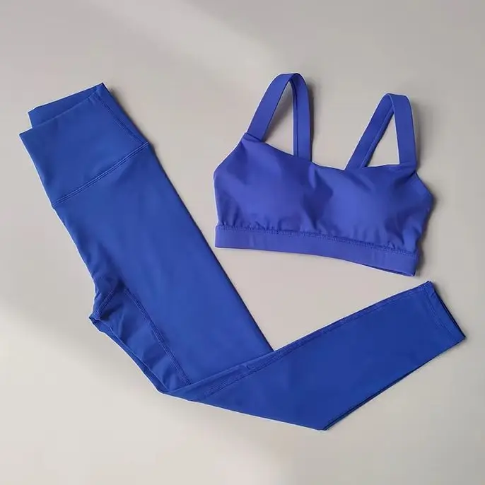 Women Naked Feeling Yoga Outfit 2Pcs High Waist Butt Lifting Running Leggings Padded Beauty Back Sports Bra Workout Training Set