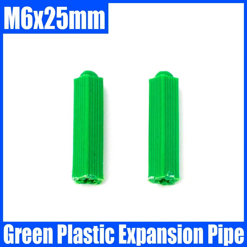 

25-100PCS M6x25mm Green Plastic Expansion Pipe Tube Wall Plug Rubber Plug Nylon Plunger Anchor Plug Fixing Wall Anchor
