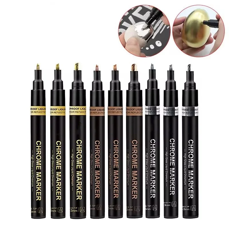 

3 Color Mirror Electroplating Marker Gold Silver Copper Model Toy Repair Liquid Chrome Pen DIY Reflective Metal Paint Pen