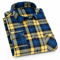 2026 New Men Casual Plaid Flannel Shirt Long-Sleeved Chest  with Pocket Design Fashion Boy Young Button Clothes