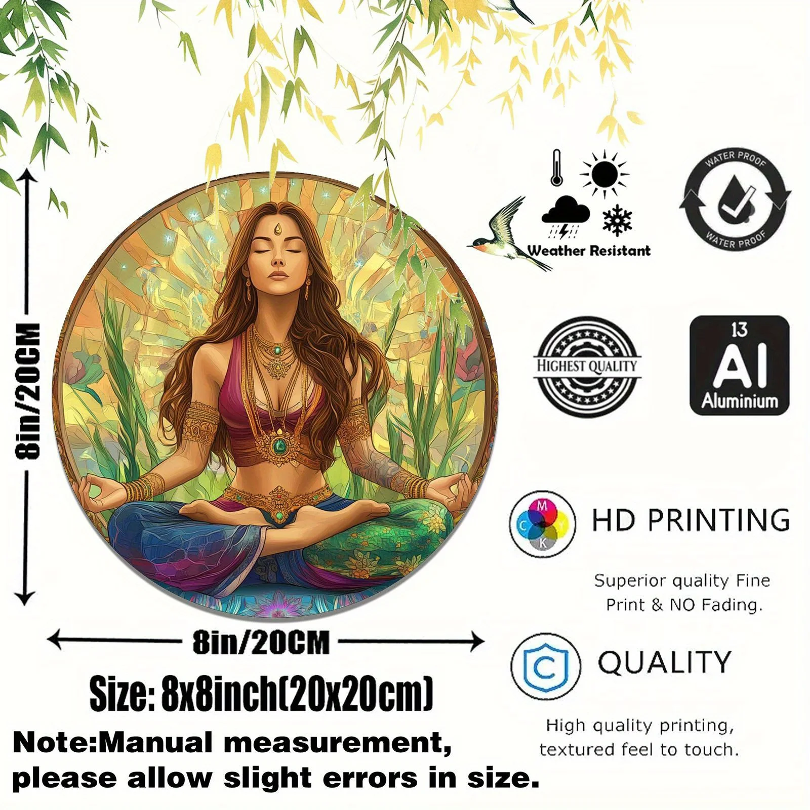 1pc Classic Meditation Yoga Round Aluminum Wall Art, 20.32x20.32 cm Vintage-Inspired Metal Sign for Home, Office, Kitchen, Coffe