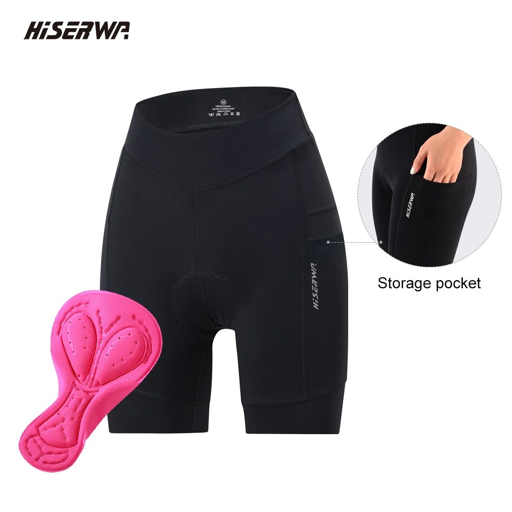 

HISERWA Women Cycling Shorts Summer Breathable Bike Underpant 6 Hours Shockproof Pad Short Road Bicycle Tights With Leg Pockets