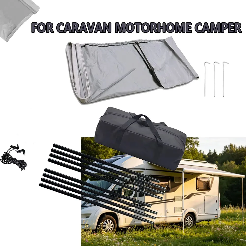 1Set Wohnmobil-Sonnenschutz-Vordach, Caravan-Seitenzelt-Set 4,5*2,4m, Outdoor-Zelt mit Aufbewahrungstasche für Camper, Wanderer, Caravan-Zubehör